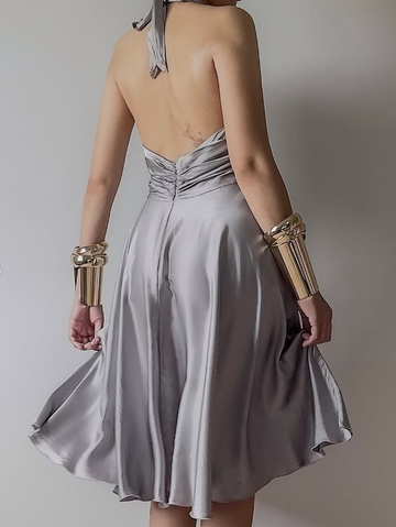Vintage A Line Halter Satin Open Back Short Homecoming Dress Evening Dress HZ1023